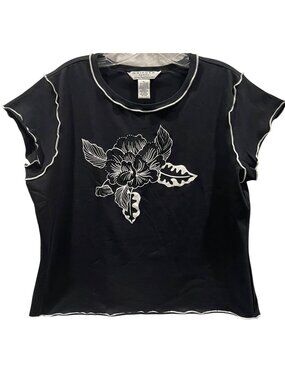 Uniform John Paul Richard Beaded Floral Top PL Black Lettuce Edge Romantic Goth
